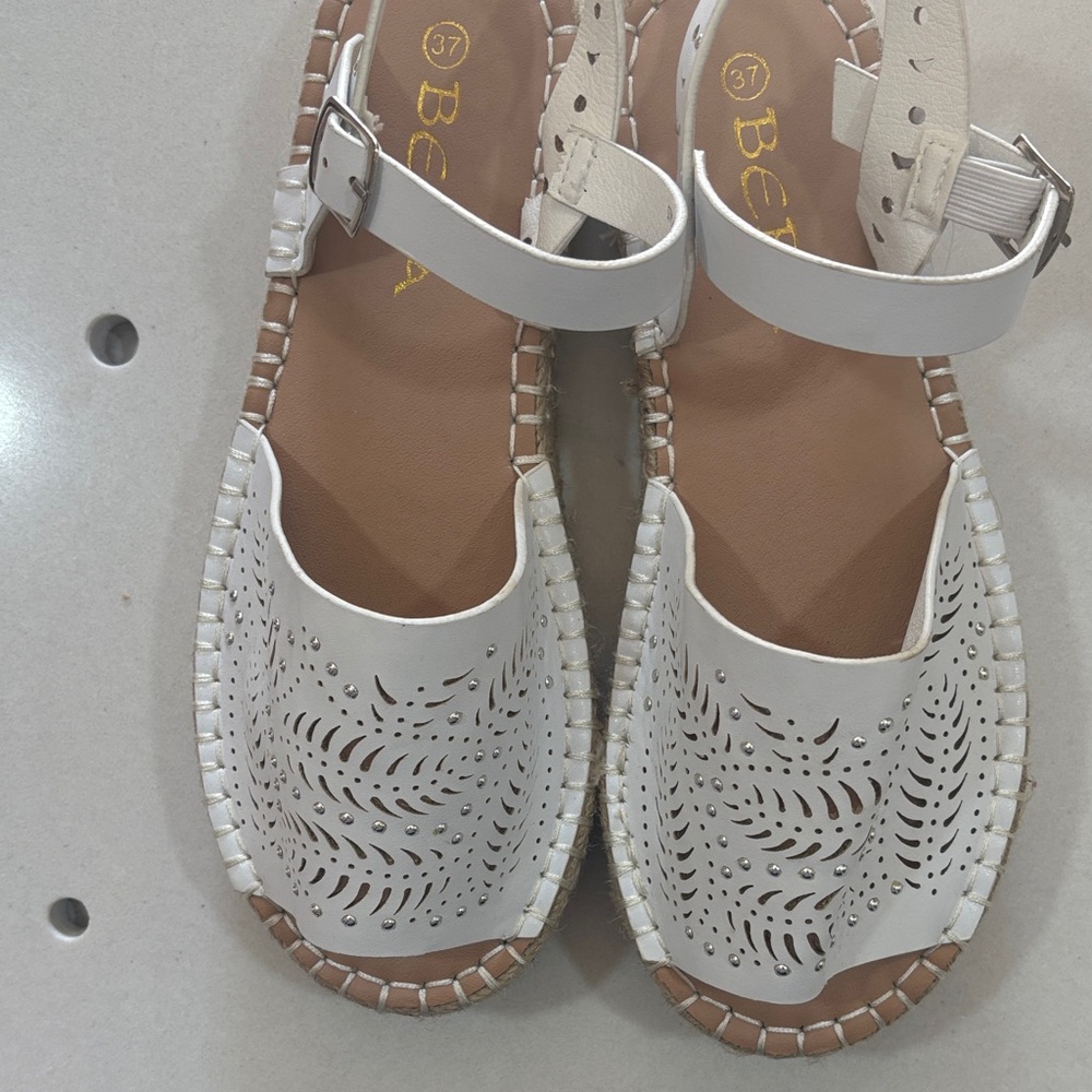 White Perforated Leather Sandals